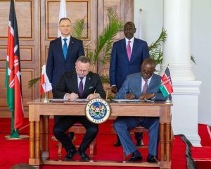 CS Mithika Linturi, Minister of Agriculture in Kenya 2023, Signing MoU with President Ruto and President Andrzej Duda of Poland for Agricultural Collaboration