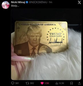 Nicki Minaj Shows Off her Trump Gold Card